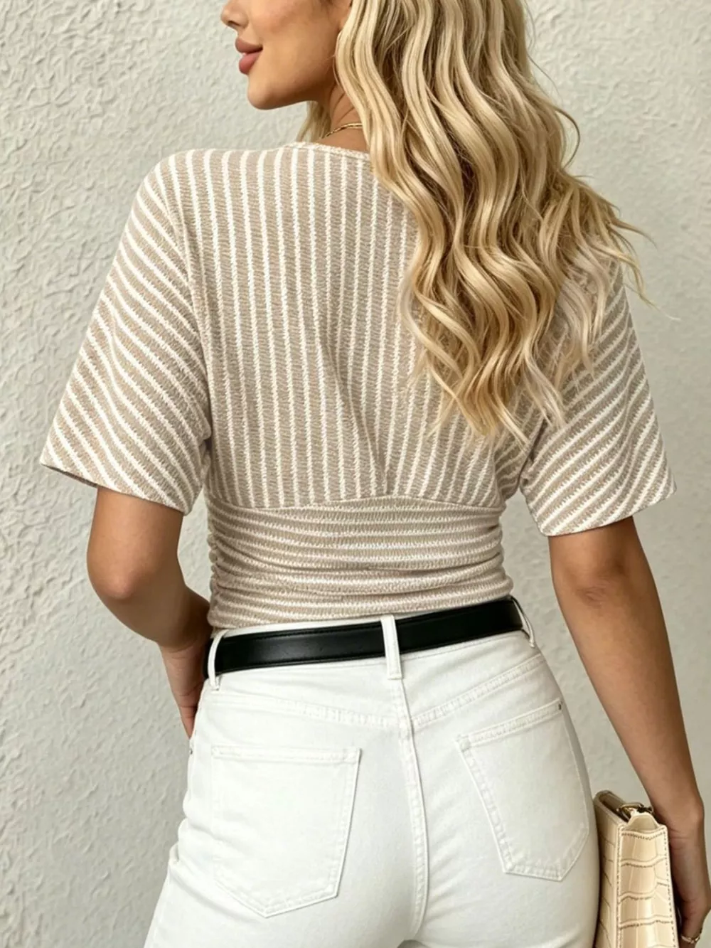 Striped Surplice Short Sleeve Top, image 12