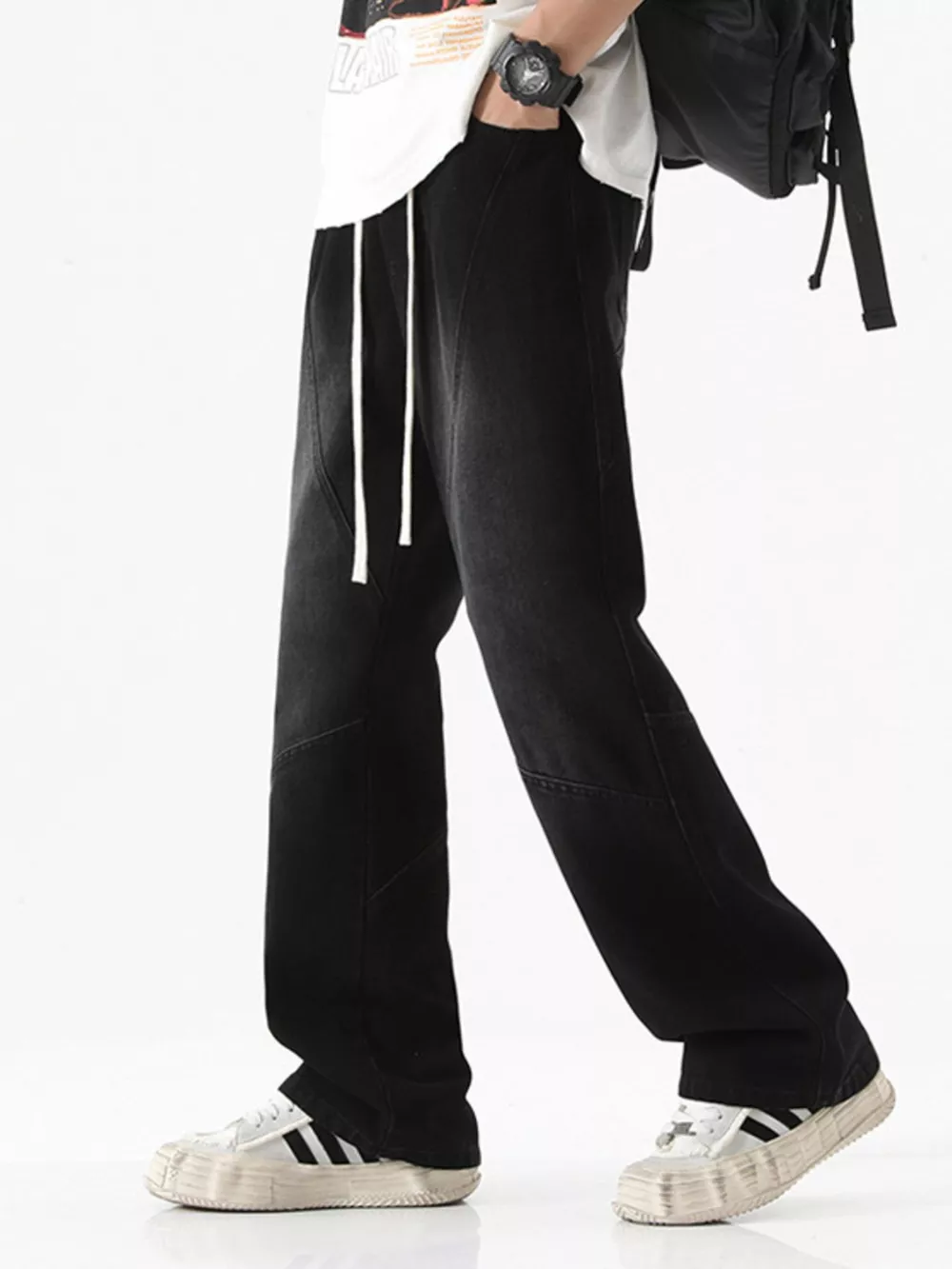 Men's Full Size Drawstring Wide Leg Jeans Plus Size, image 2