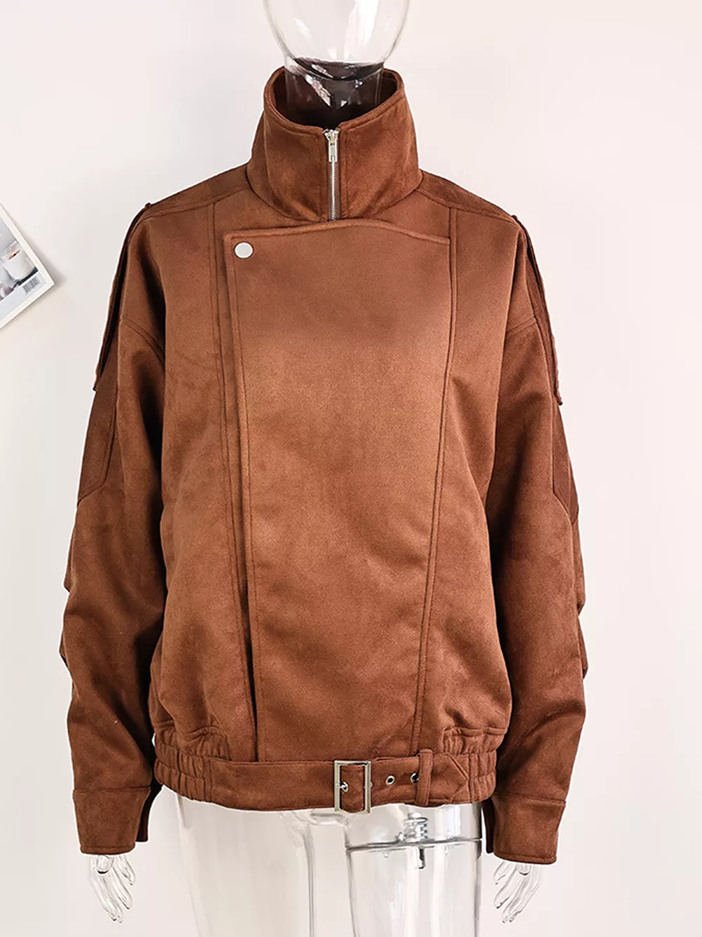 Zip Up Dropped Shoulder Moto Jacket, image 5