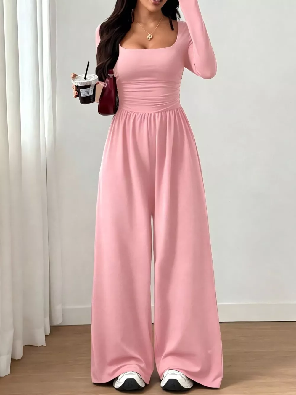 Ruched Square Neck Wide-Leg Jumpsuit, image 19
