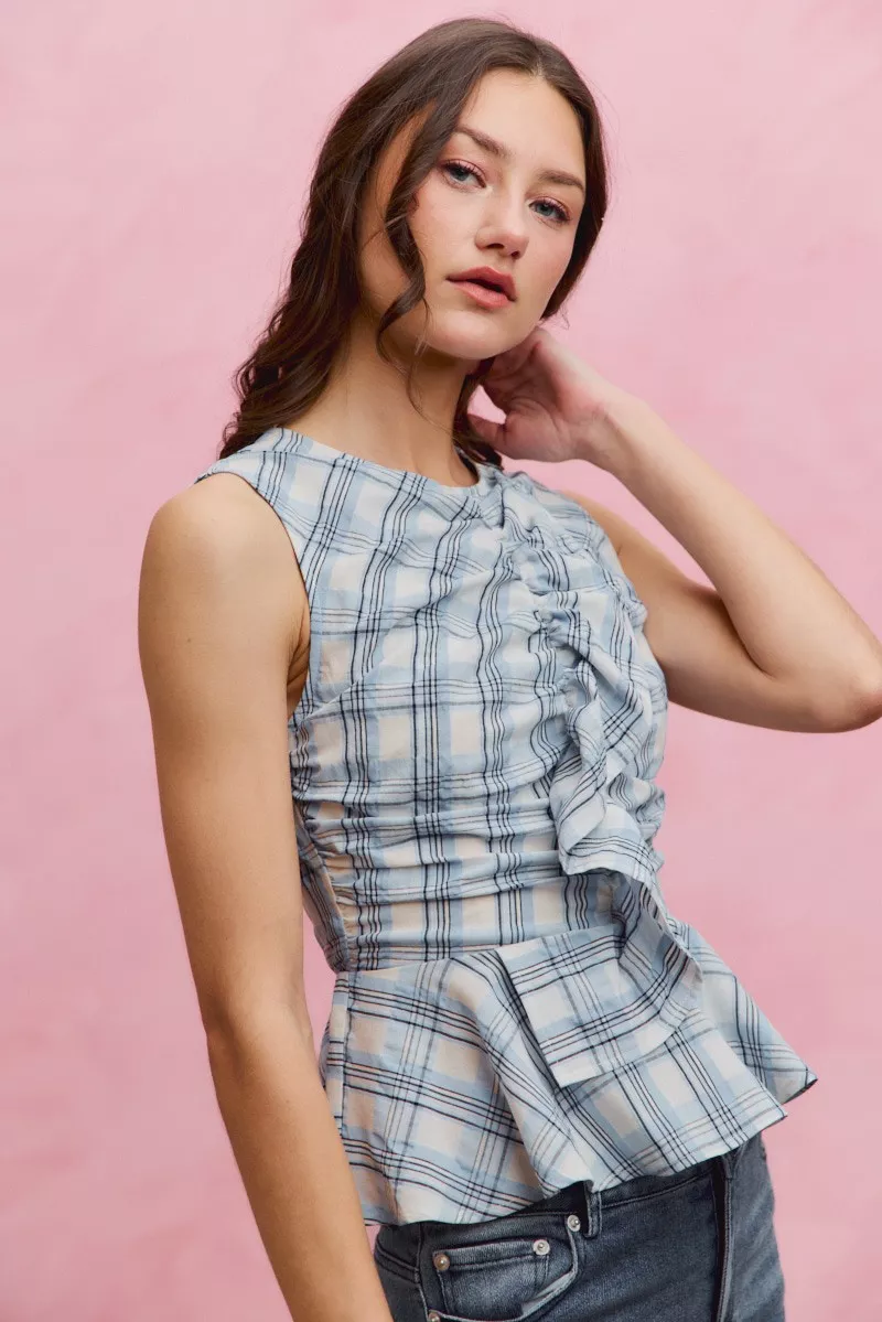 Plaid Sleeveless Ruffle Peplum Top, image 4
