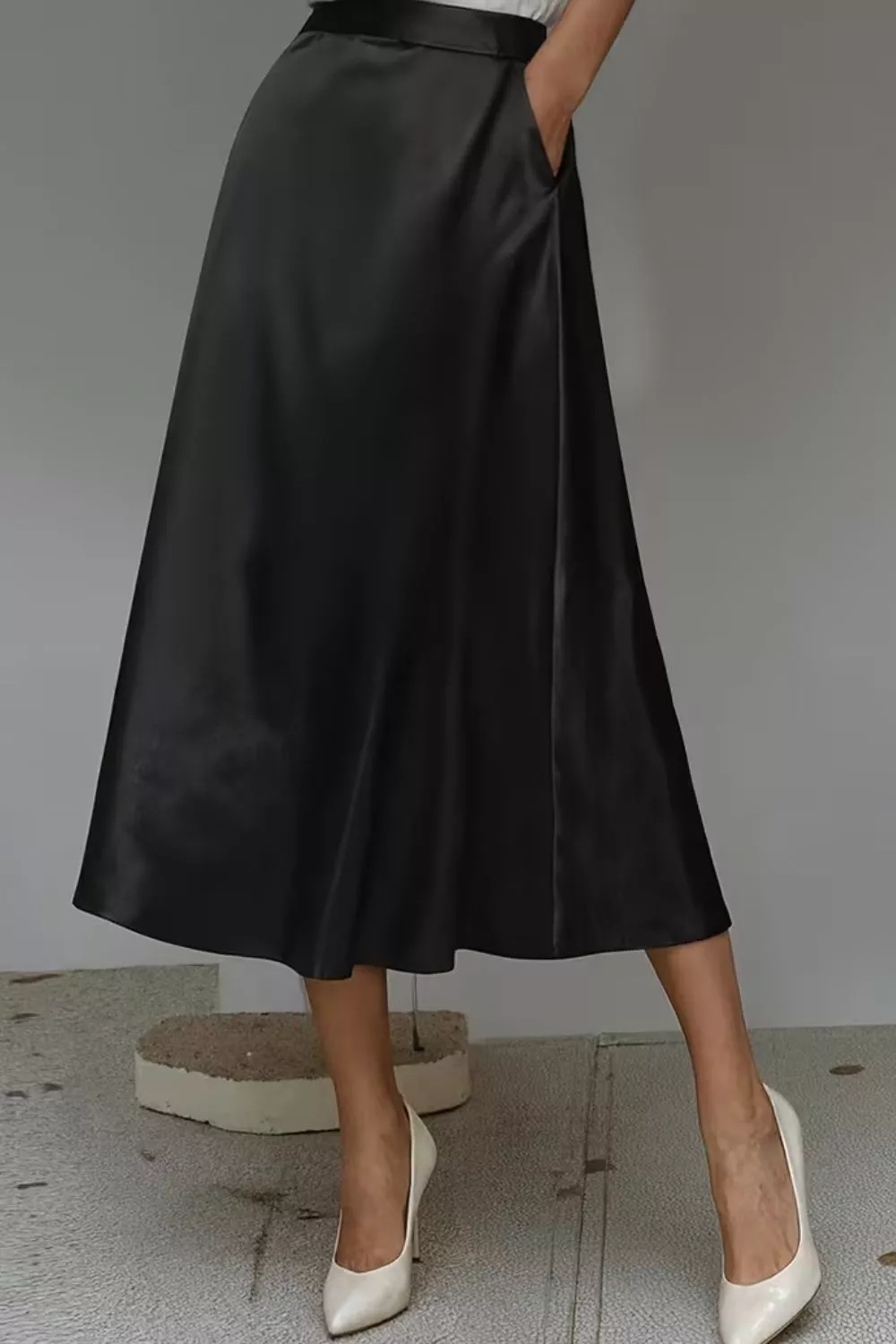 Satin A-Line Midi Skirt, image 8
