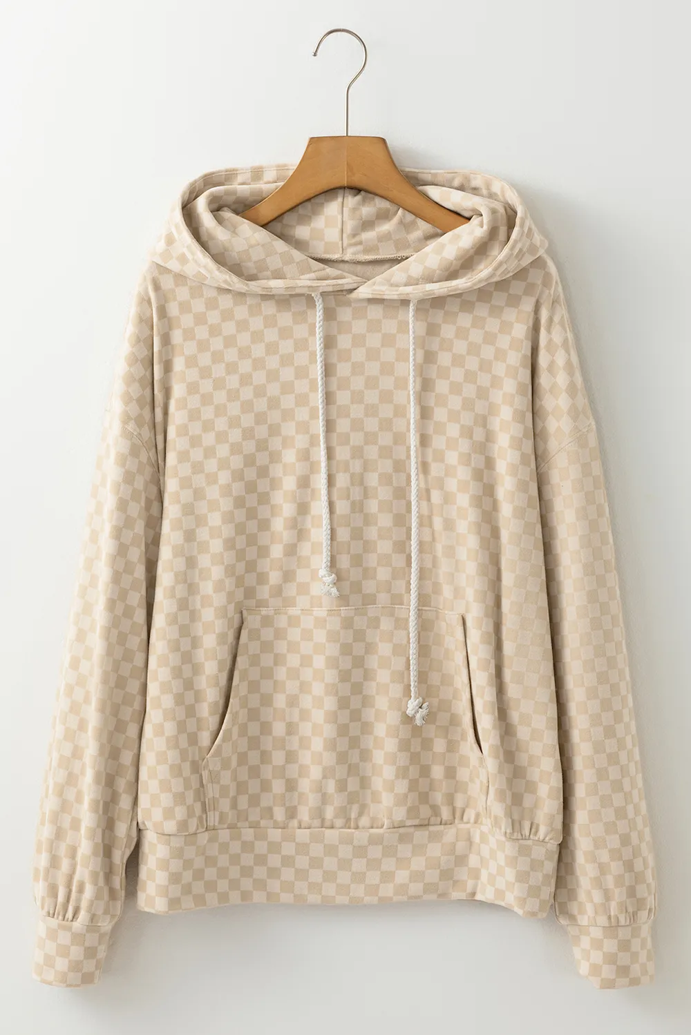 Checkered Print Kangaroo Pocket Drawstring Hoodie, image 4