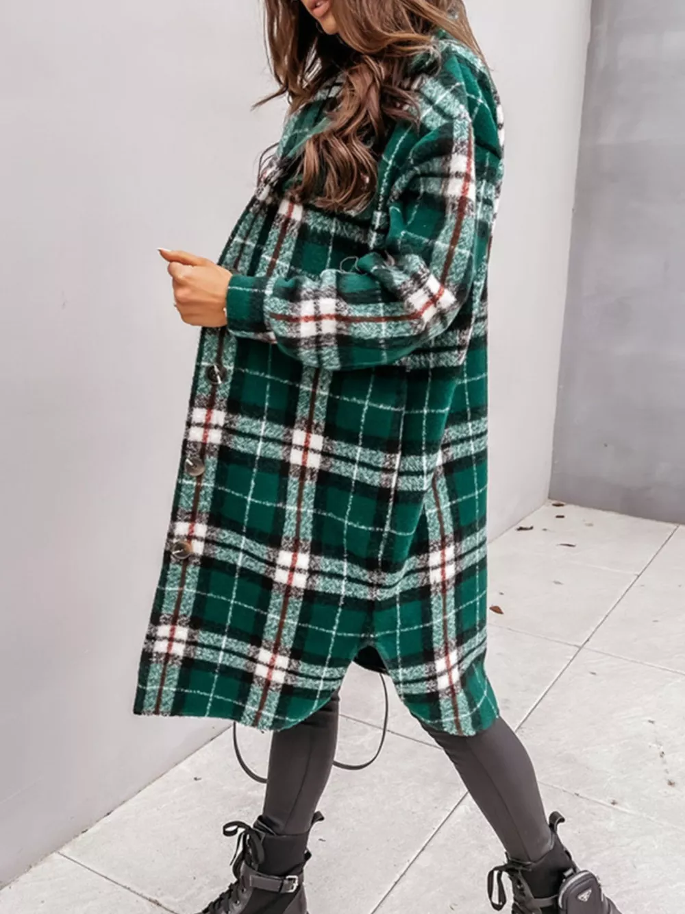 Longline Plaid Button Up Coat, image 12