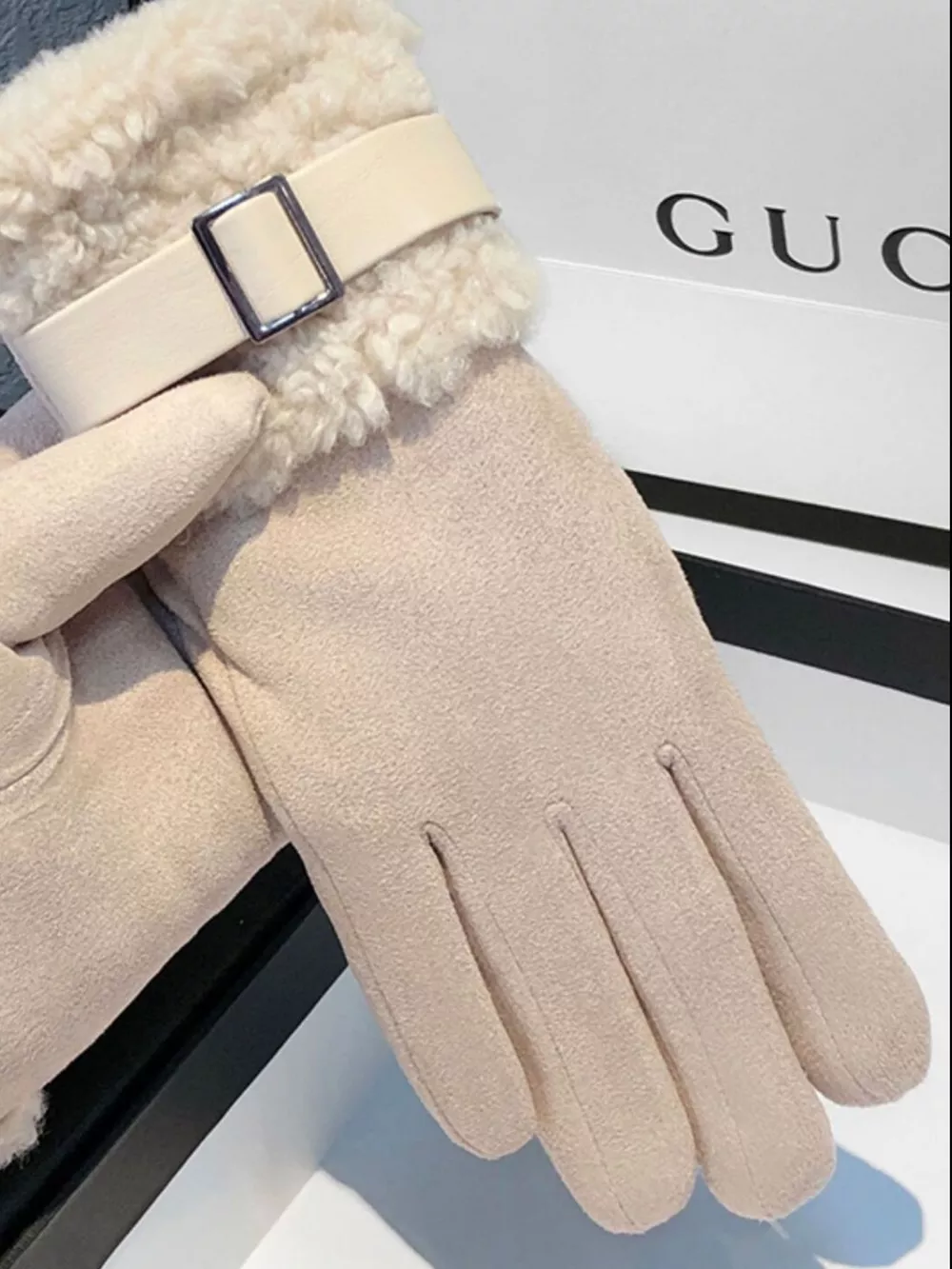Suede Gloves with Fur Cuff, image 5