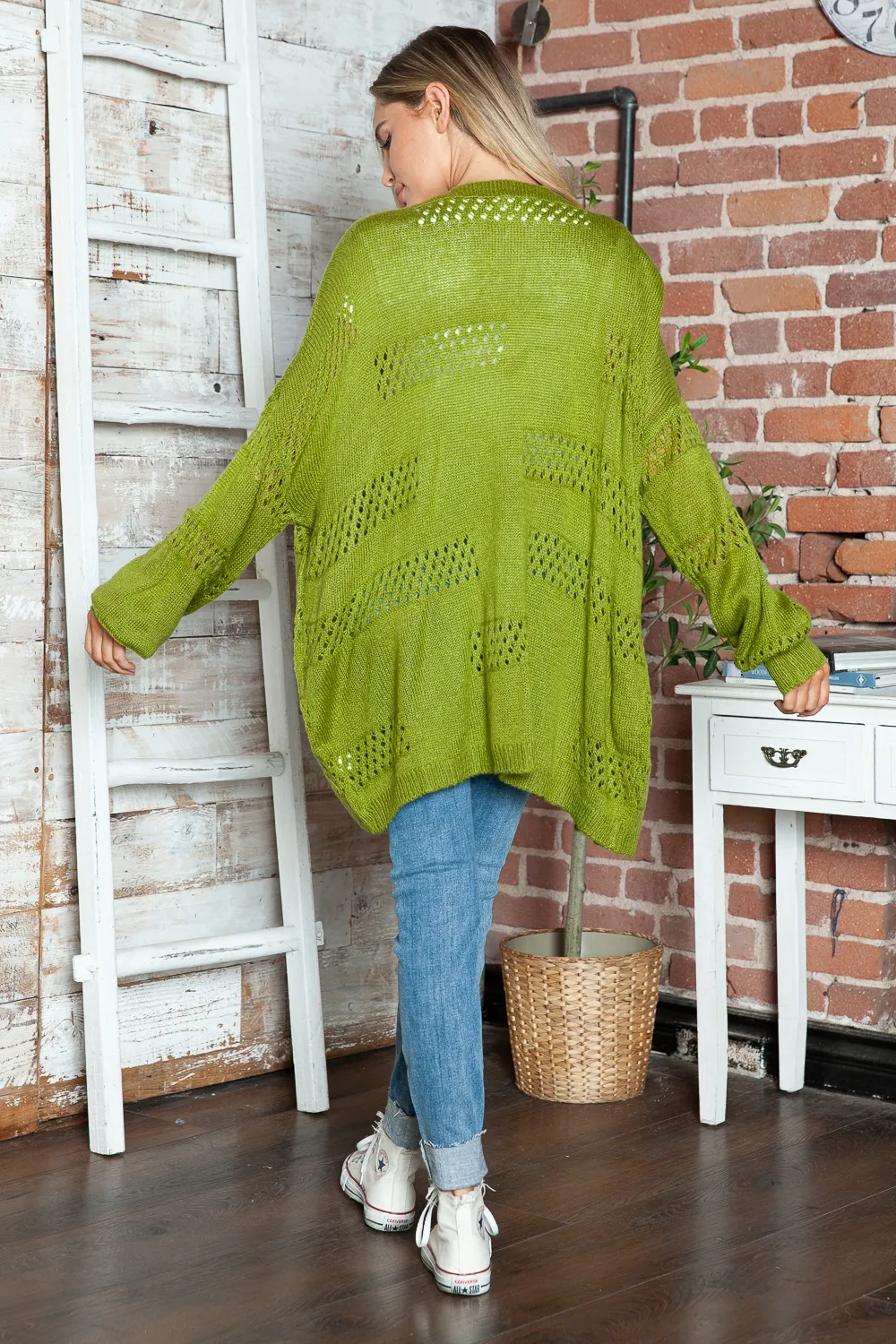 Openwork Open Front Long Sleeve Cardigan, image 18