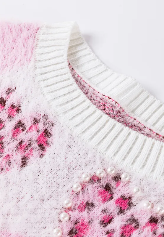 Pearl Detail Heart Round Neck Sweater, image 4