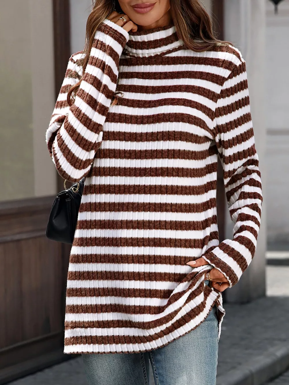 Striped Turtleneck Long Sleeve Knit Top, image 20