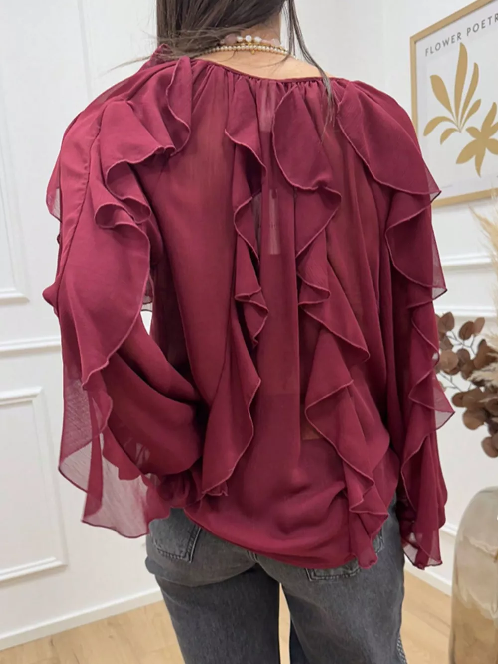 Ruffled Sheer Long Sleeve Blouse, image 6