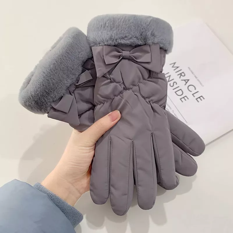 Warm Fleece Lined Bow Gloves, image 3