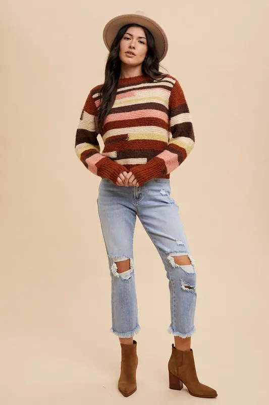 Color Block Round Neck Long Sleeve Sweater, image 5
