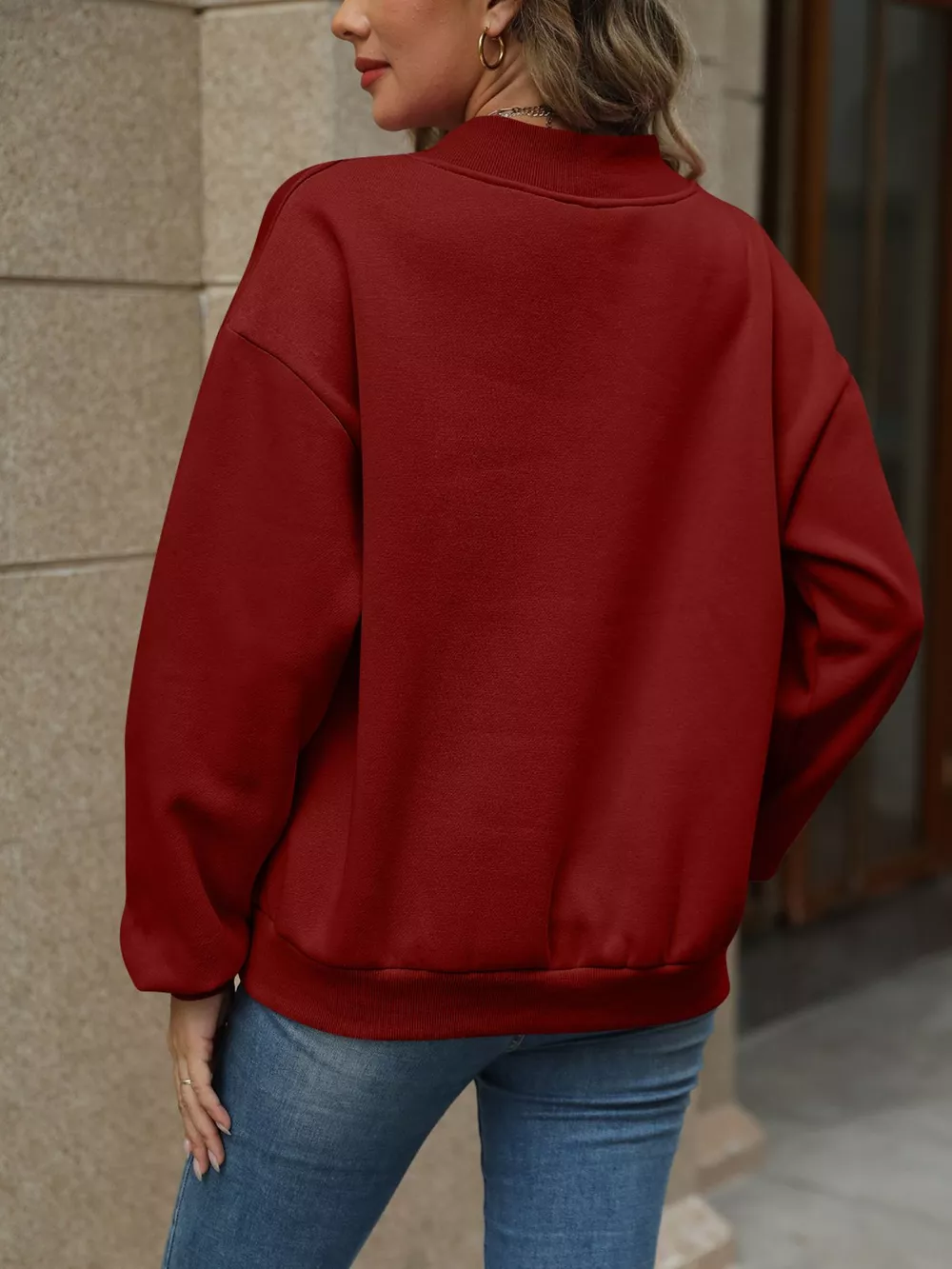 V-Neck Solid Color Casual Sweatshirt, image 6