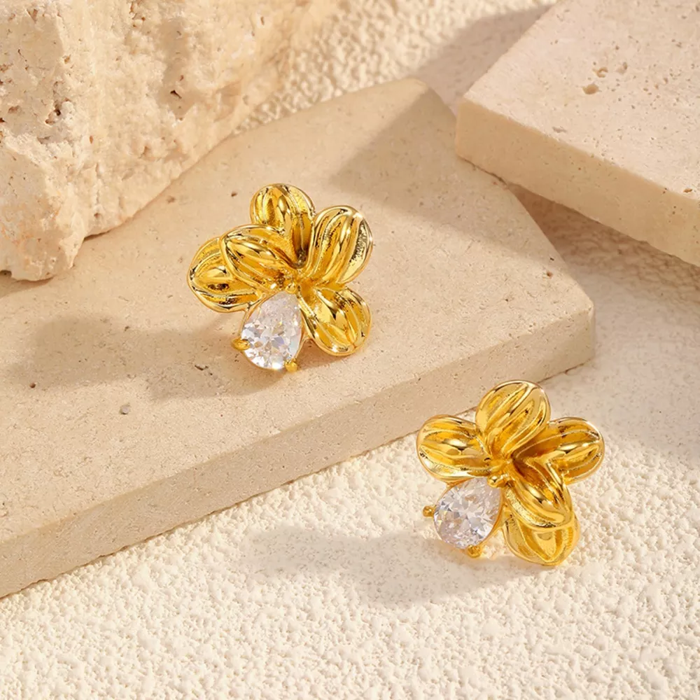 18K Gold-Plated Flower Stud Earrings, image 3