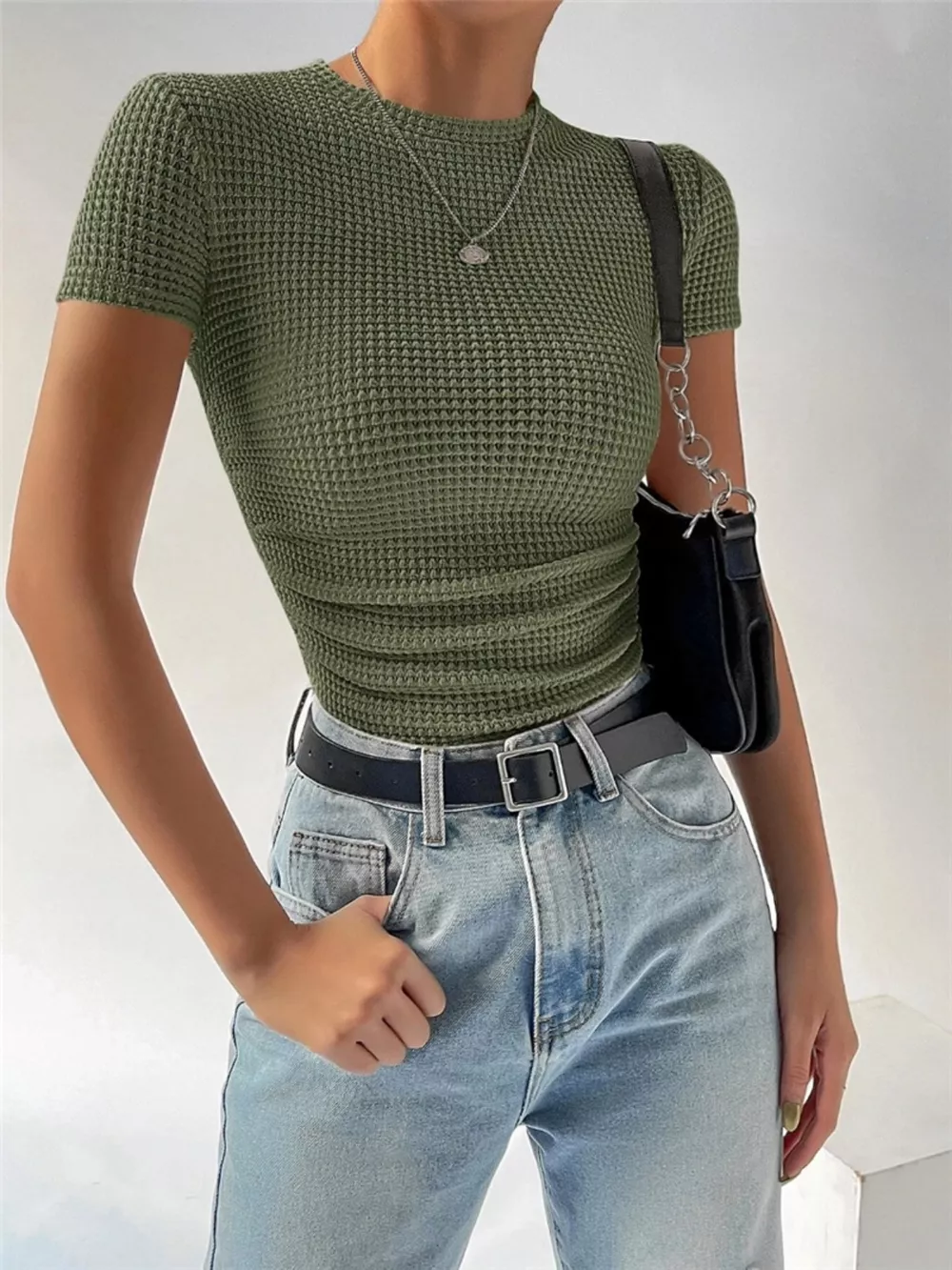 Textured Waffle Knit Slim Fit T-Shirt, image 13
