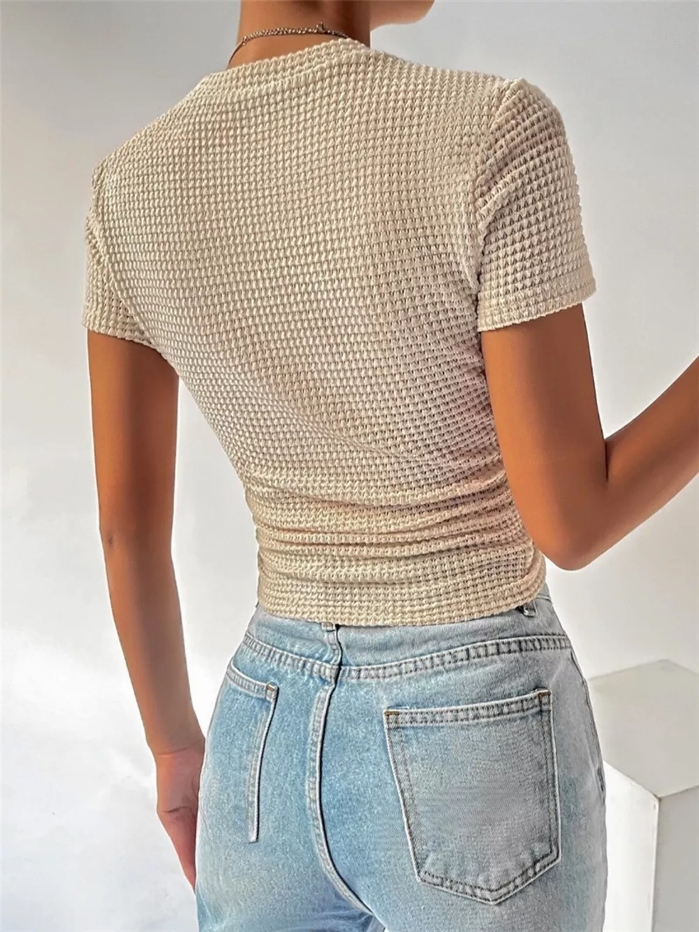 Textured Waffle Knit Slim Fit T-Shirt, image 4