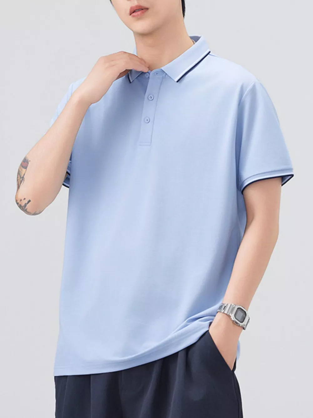 Men's Plus Size Button Detail Short Sleeve Polo, image 7