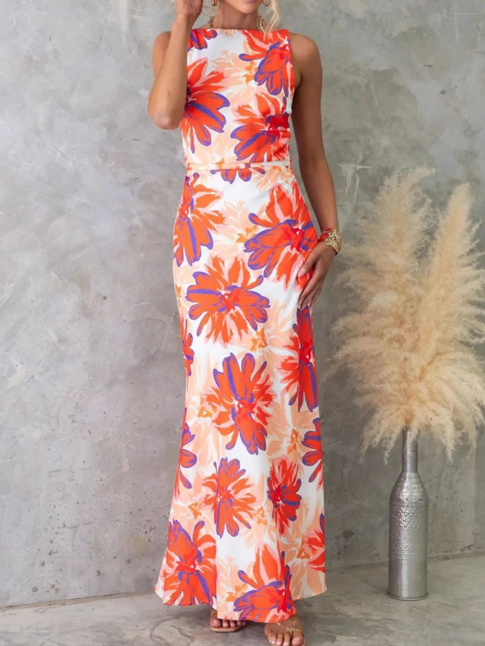 Printed Backless Sleeveless Maxi Dress, image 4