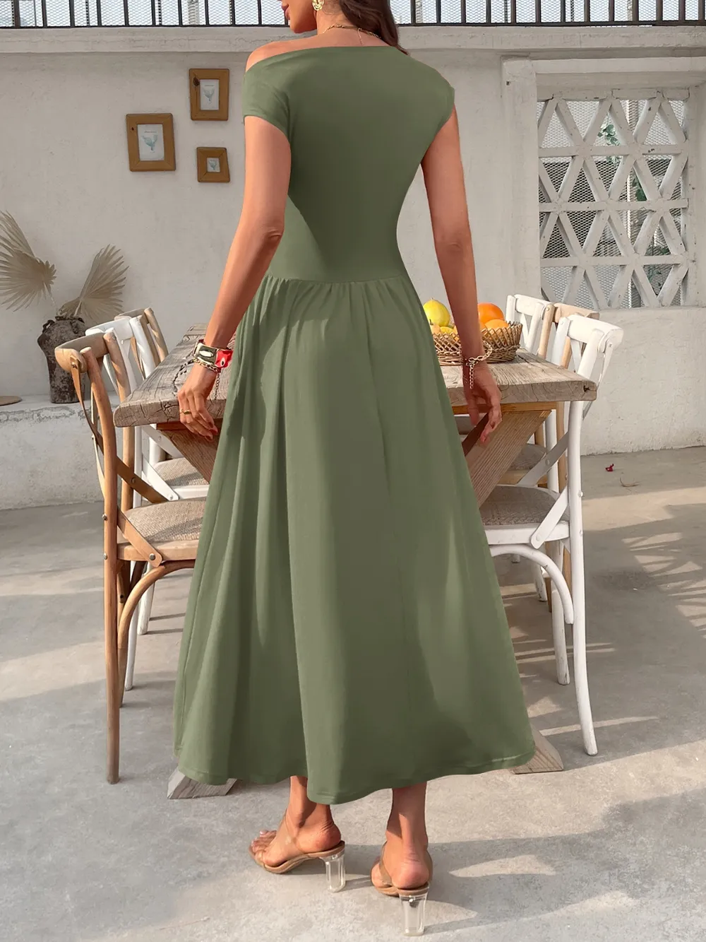 Single Shoulder Midi Dress with Pockets, image 4