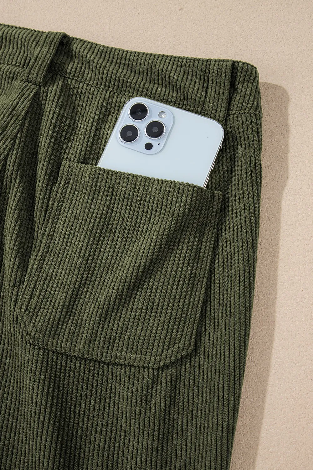High Waist Square Pockets Corduroy Pants, image 3