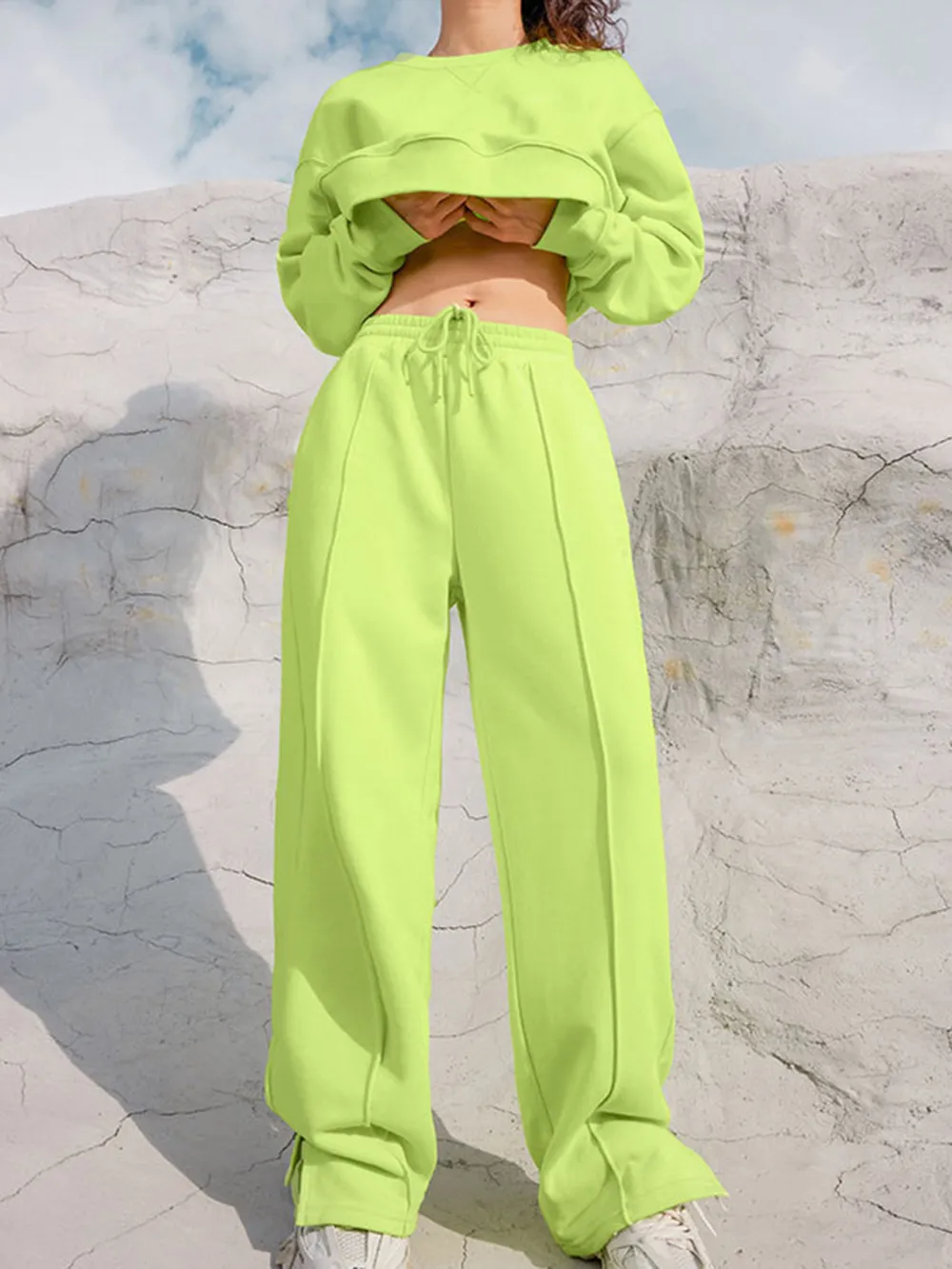 Round Neck Long Sleeve Top and Elastic Waist Pants Set, image 8