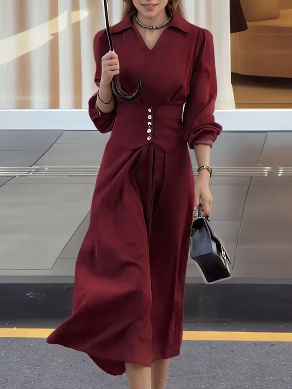 Johnny Collar Long Sleeve Dress, image 3