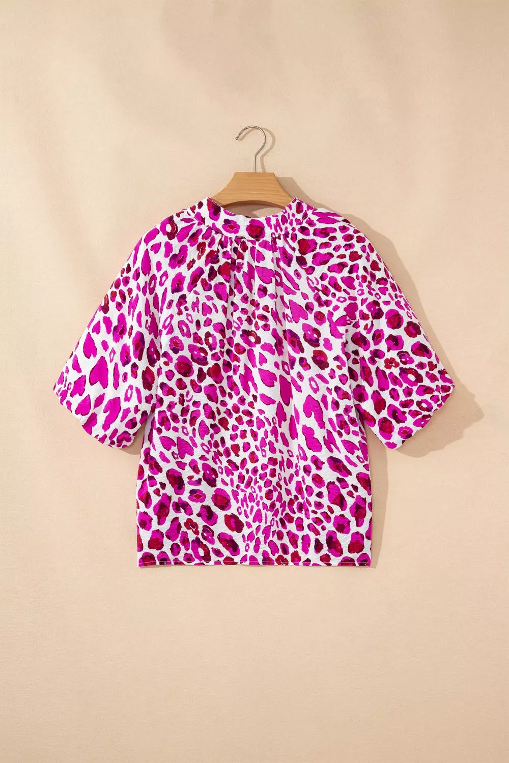 Leopard Print V Neck Puffy Half Sleeve Blouse, image 5