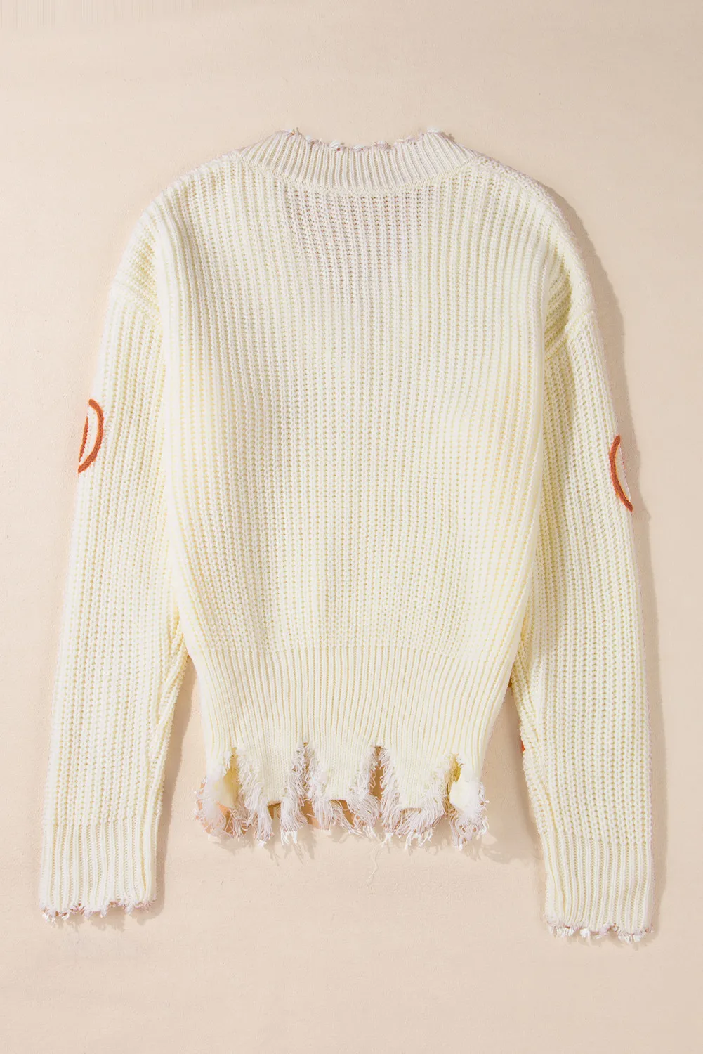 Raw Hem Pumpkin V-Neck Long Sleeve Sweater, image 3