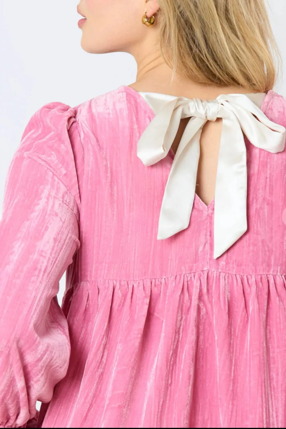 Tied Round Neck Flounce Sleeve Mini Dress, image 3