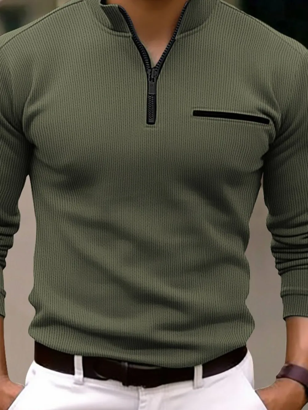 Men's Full Size Quarter Zip Long Sleeve Polo Plus Size, image 2