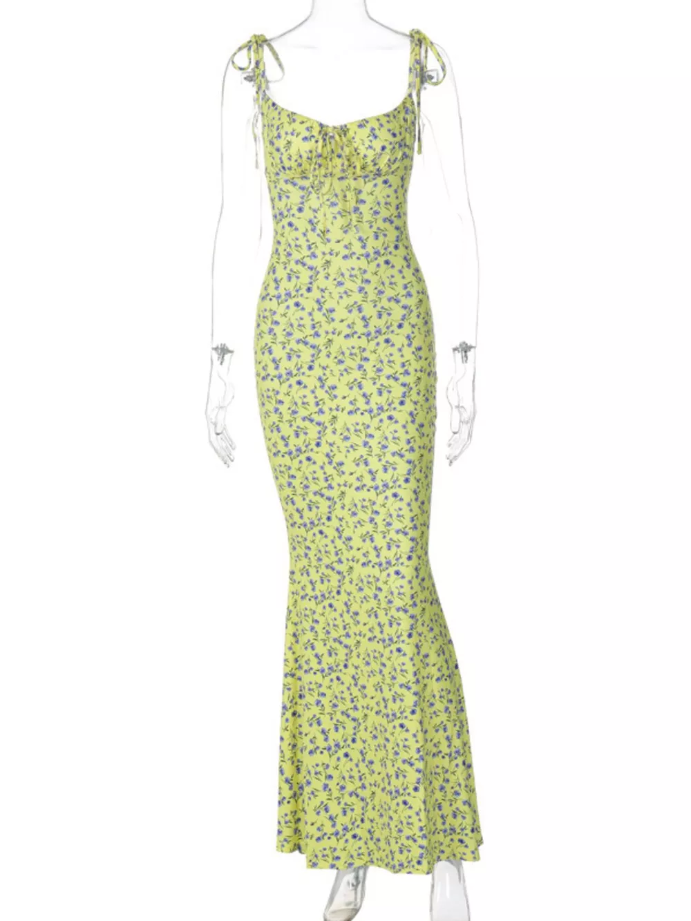 Floral Print Tie Strap Bodycon Maxi Dress, image 12