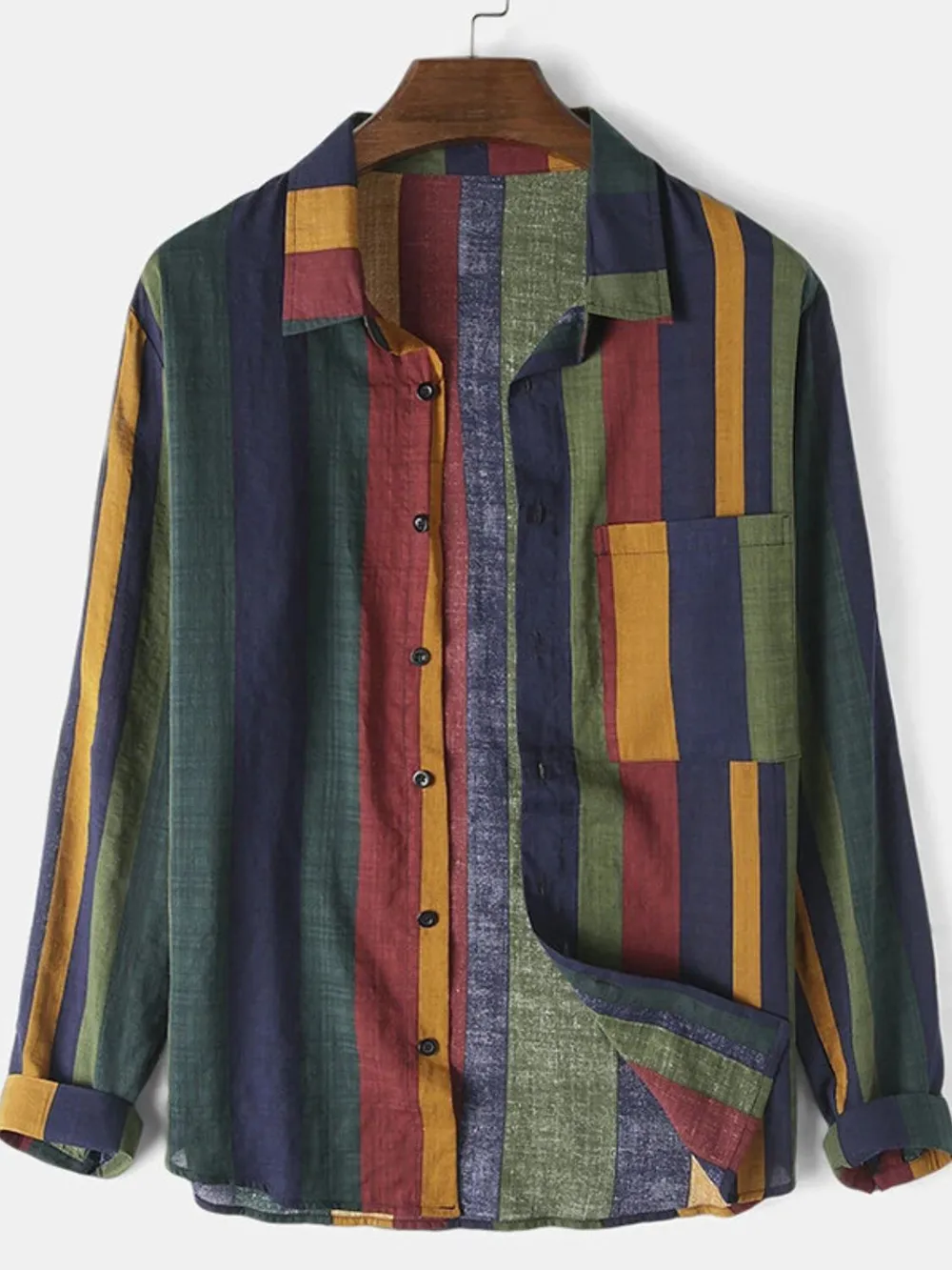 Men's Full Size Contrast Striped Button Down Shirt Plus Size, image 5