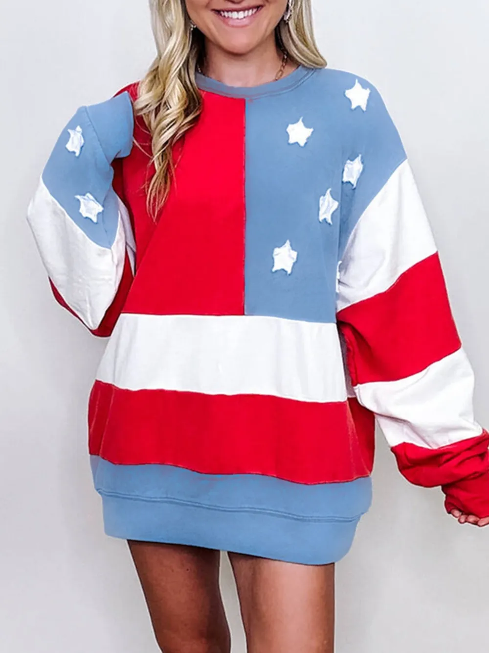 Multicolour American Flag Vintage Oversized Sweatshirt, image 3