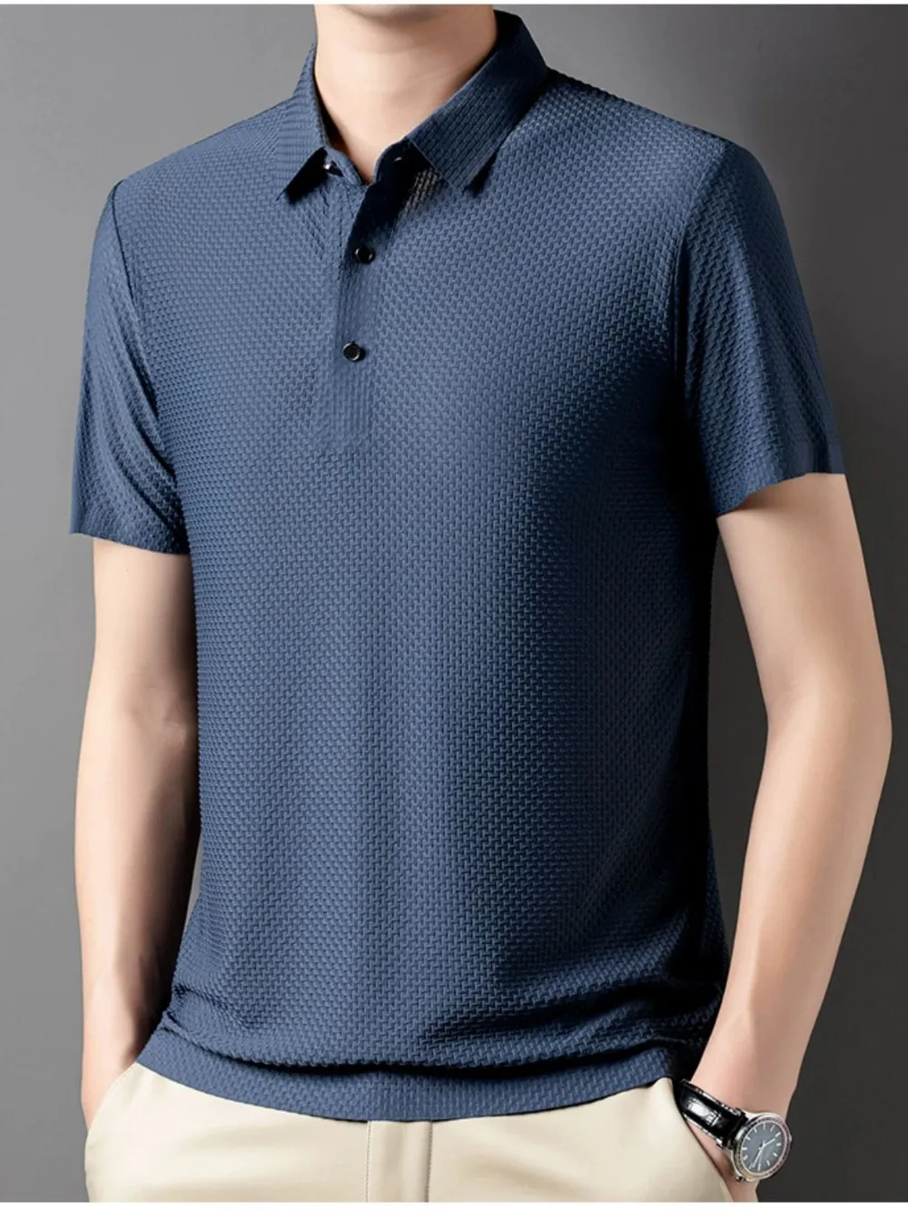 Men's Plus Size Textured Short Sleeve Polo, image 4