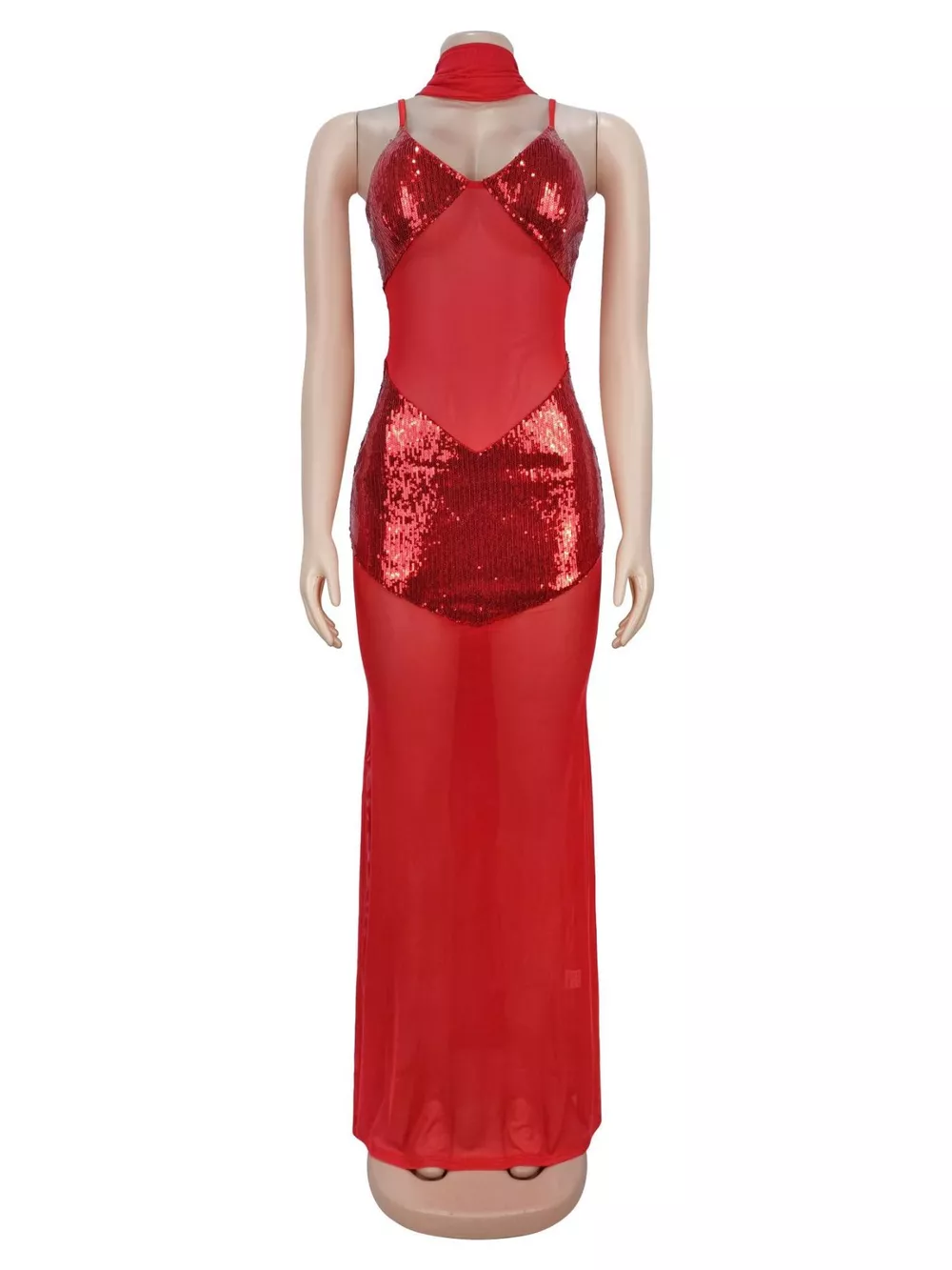 Sequin V-Neck Sheer Mesh Maxi Dress, image 9