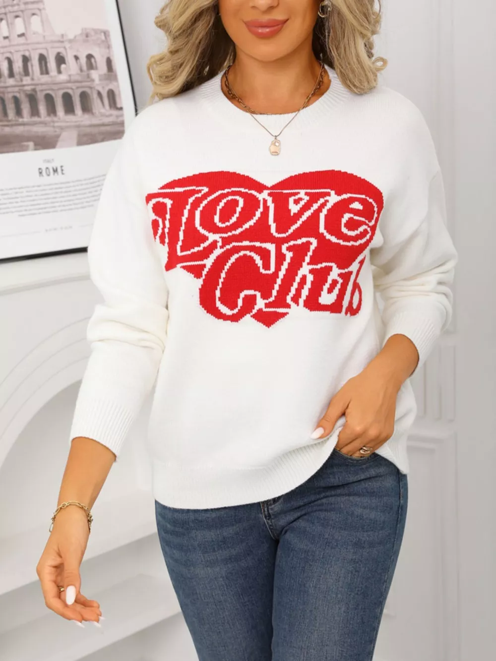 Valentine's Day Love Club Heart Graphic Sweater, image 4