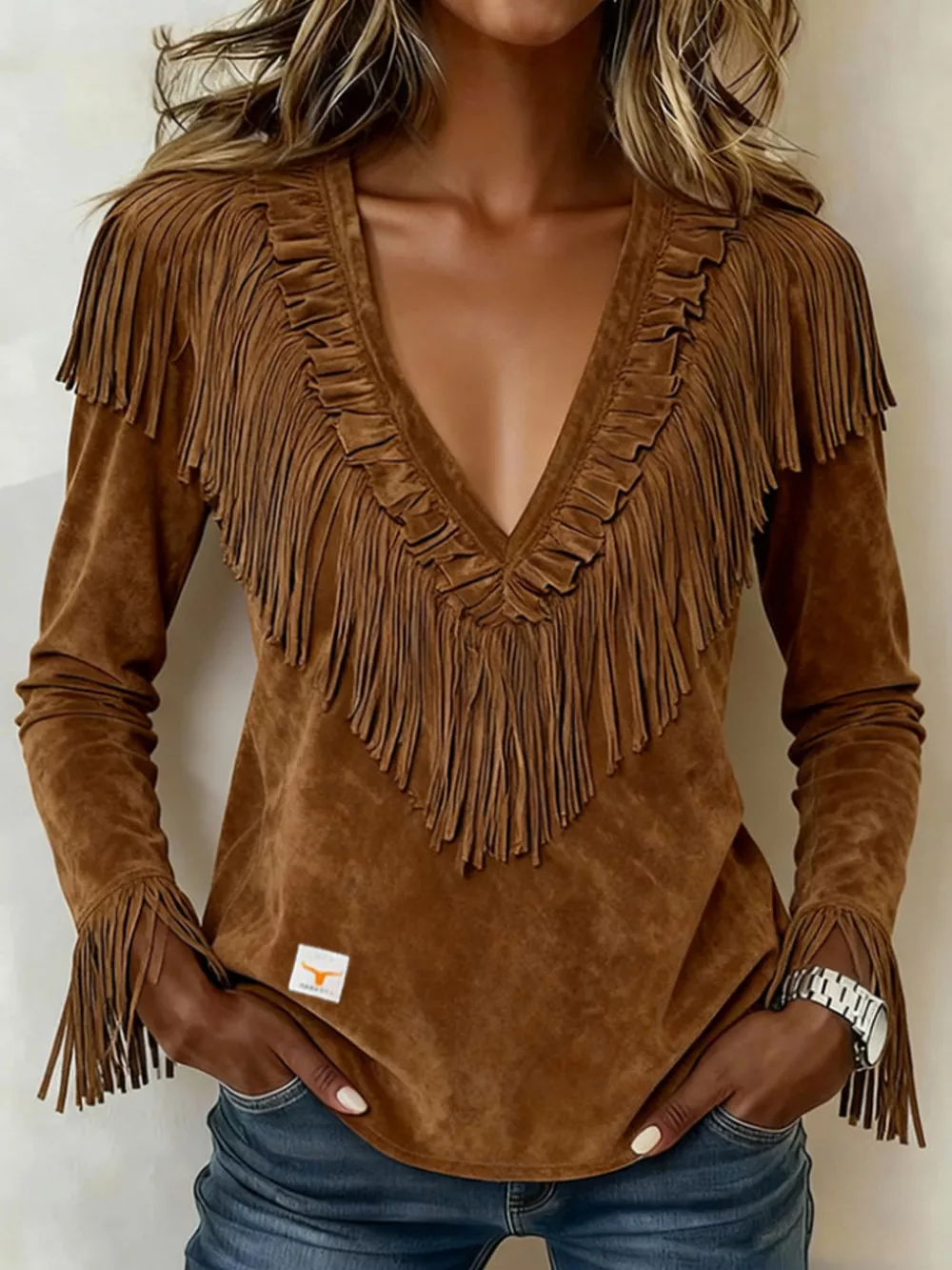 Fringed V-Neck Blouse, image 16