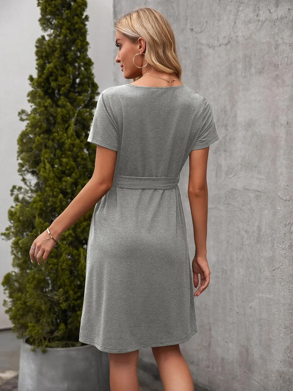 Tied Notched Short Sleeve Dress, image 10
