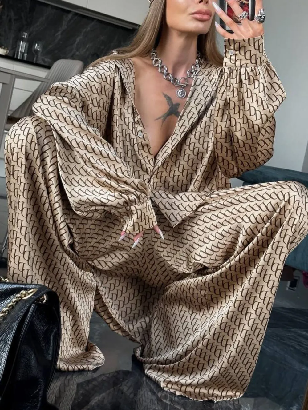Printed Button Up Shirt and Pants Set, image 5