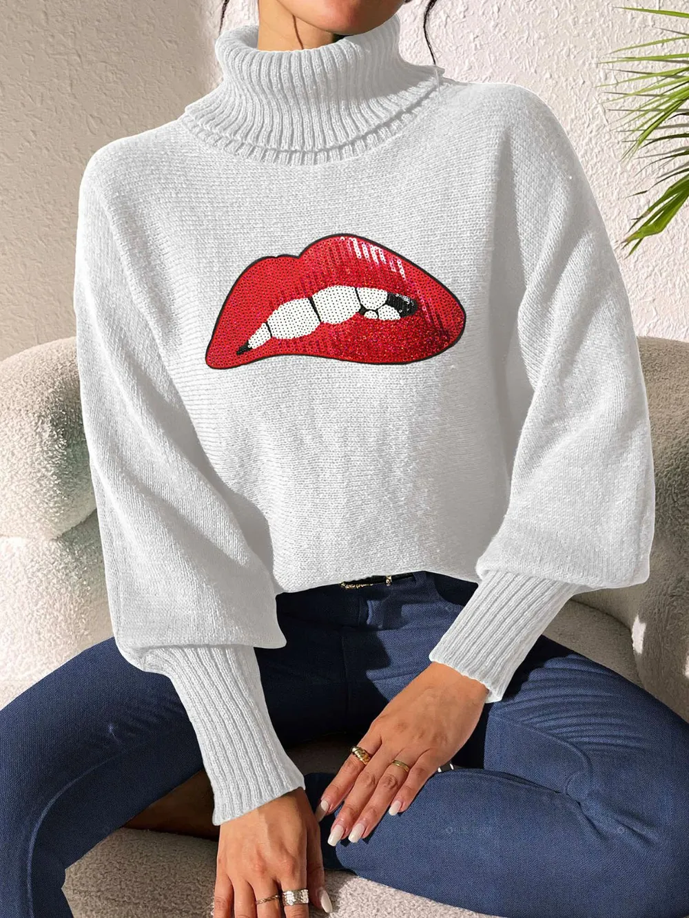Lip Turtleneck Long Sleeve Sweater, image 23