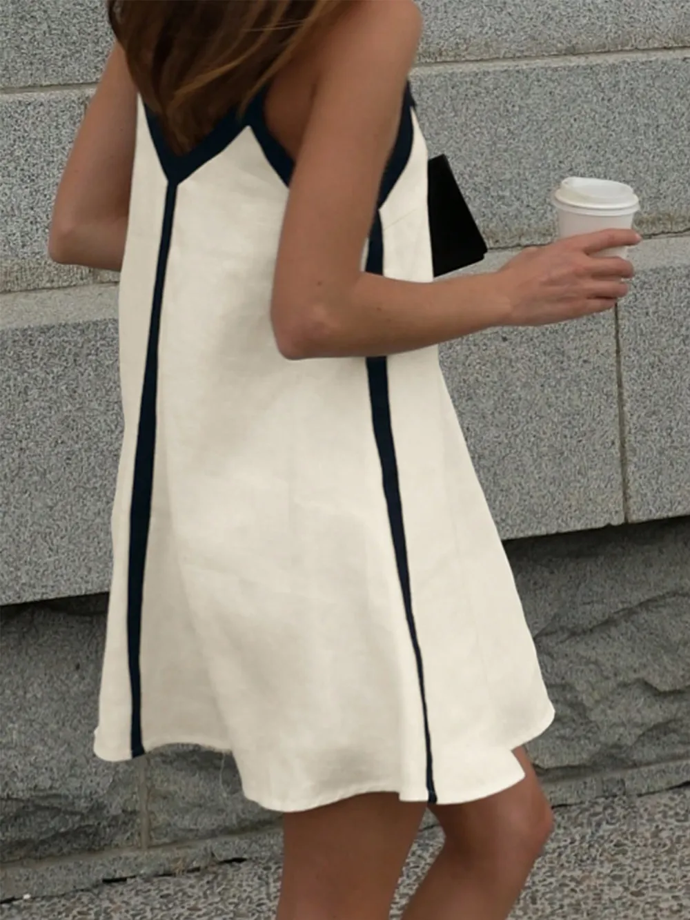 Contrast Trim V-Neck Mini Cami Dress, image 2