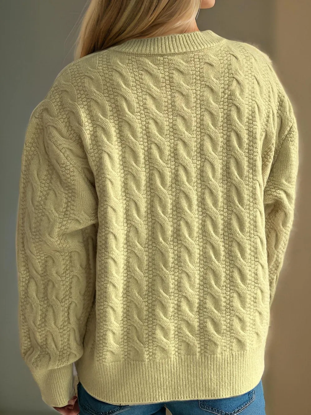 Cable-Knit Round Neck Long Sleeve Cardigan, image 31