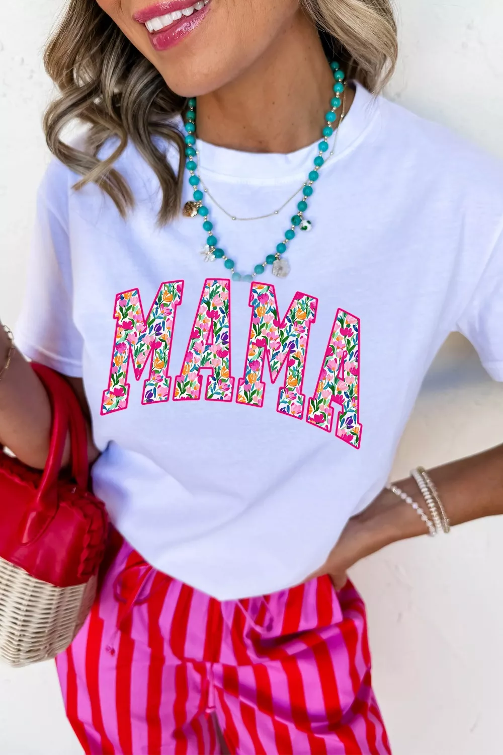 Full Size Floral Mama Graphic Casual Short Sleeve T-Shirt Plus Size, image 4