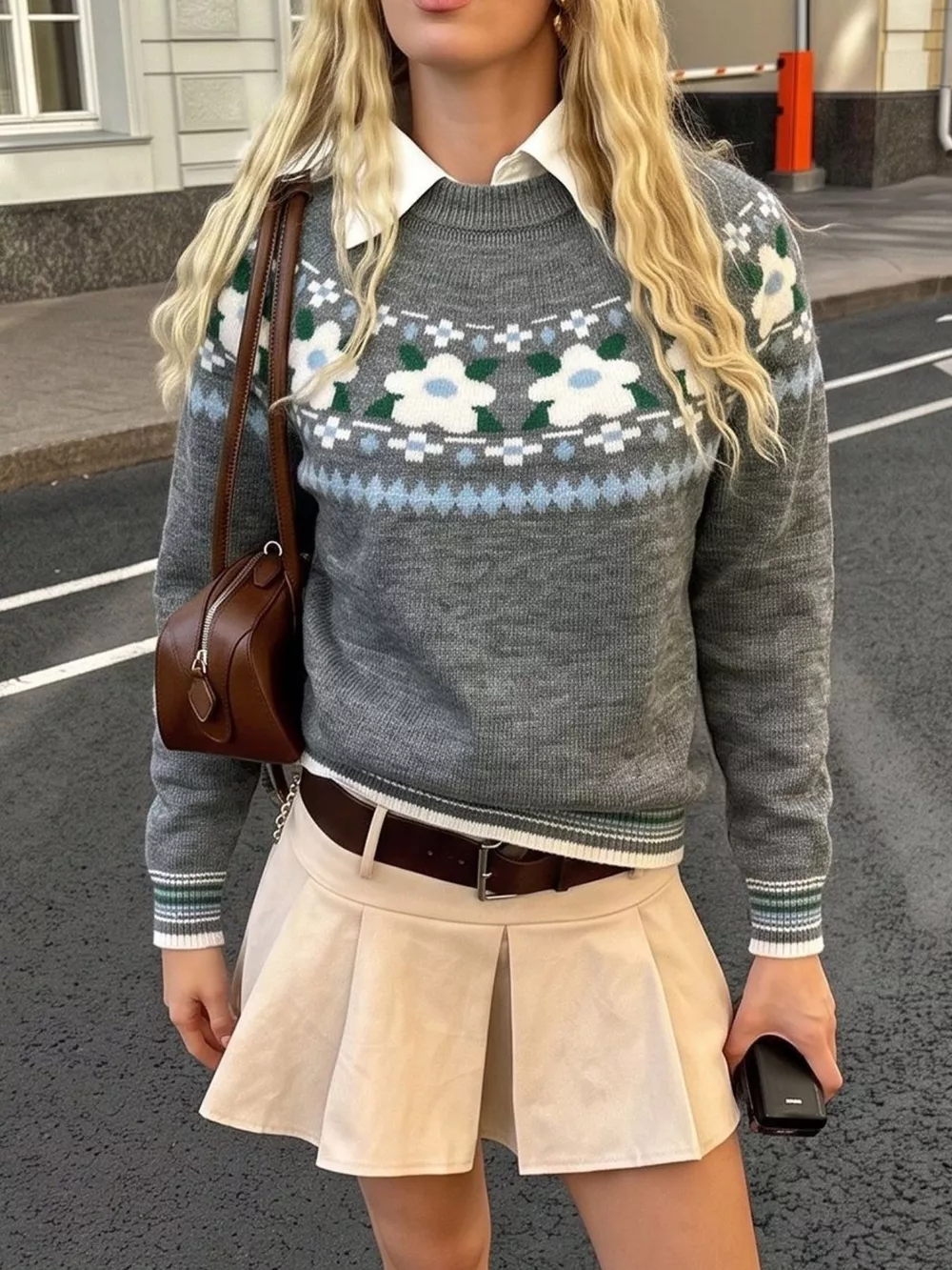 Floral Pattern Round Neck Sweater, image 5
