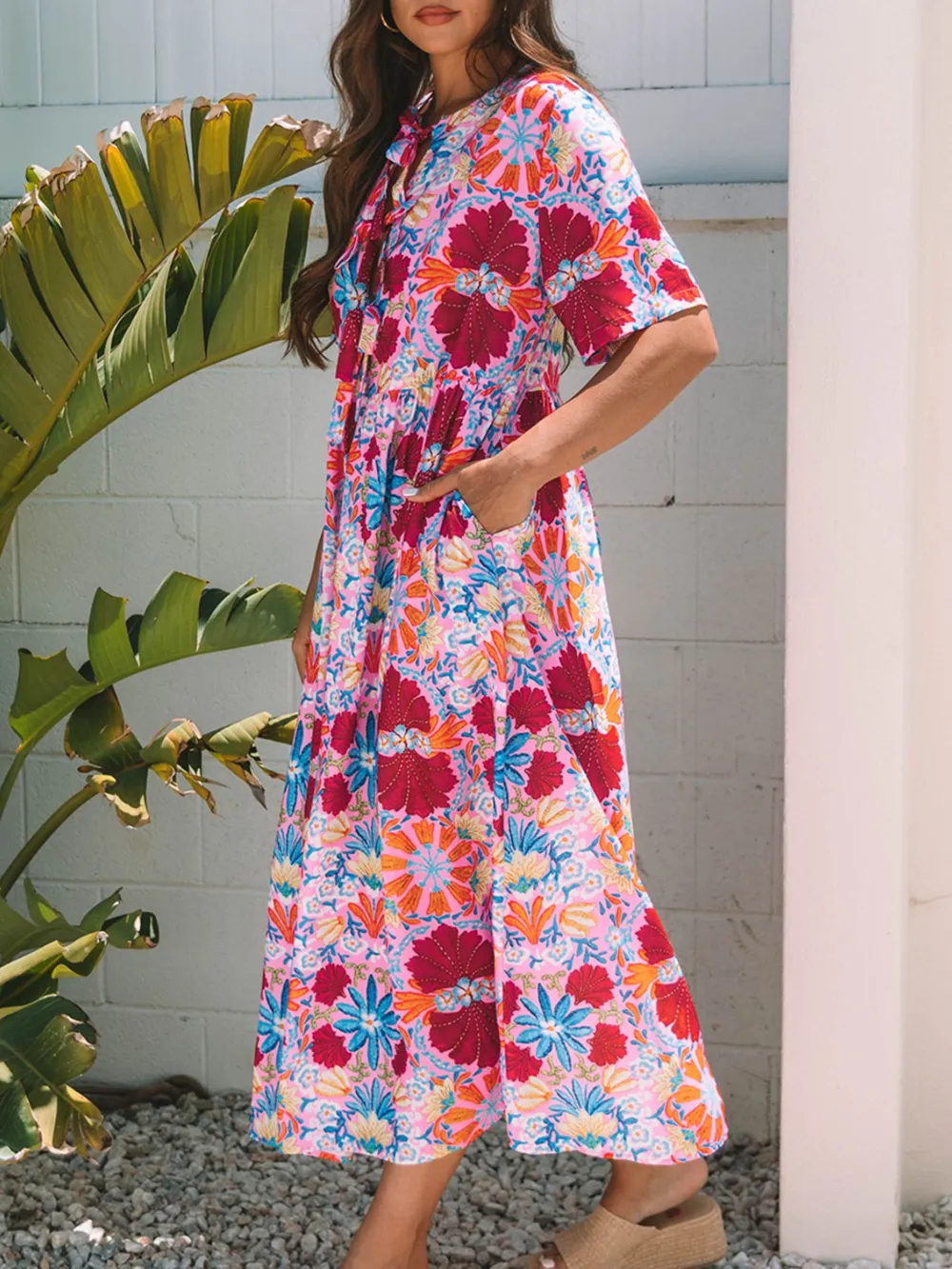 Floral Print Tie Front Midi Dress, image 4