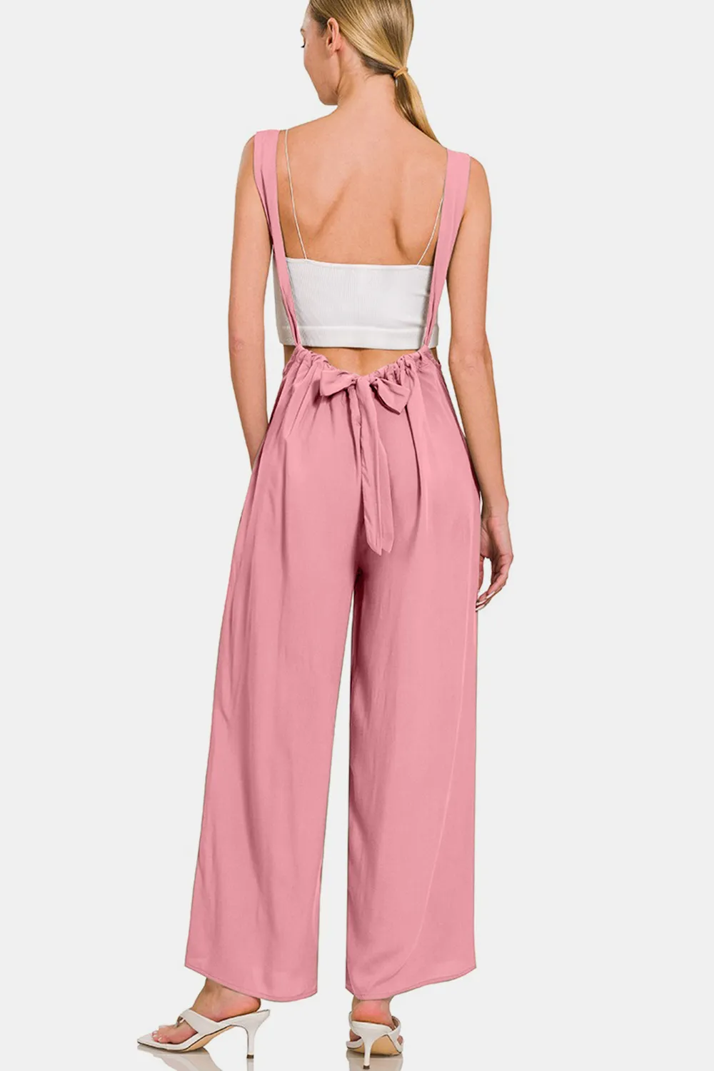 Pocketed Wide Strap Wide Leg Overalls, image 2