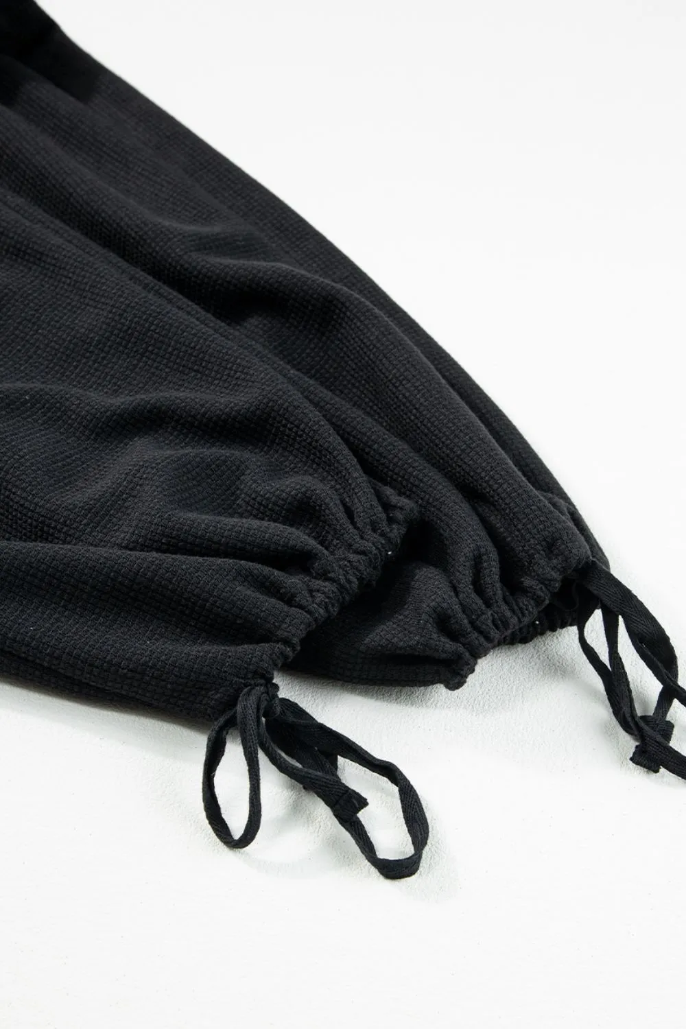 Knotted Straps Button Textured Drawstring Jumpsuit, image 5