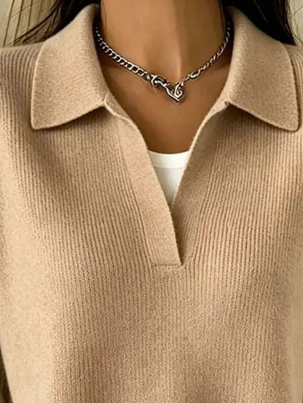 Ribbed Knit Polo Collar Sweater, image 9