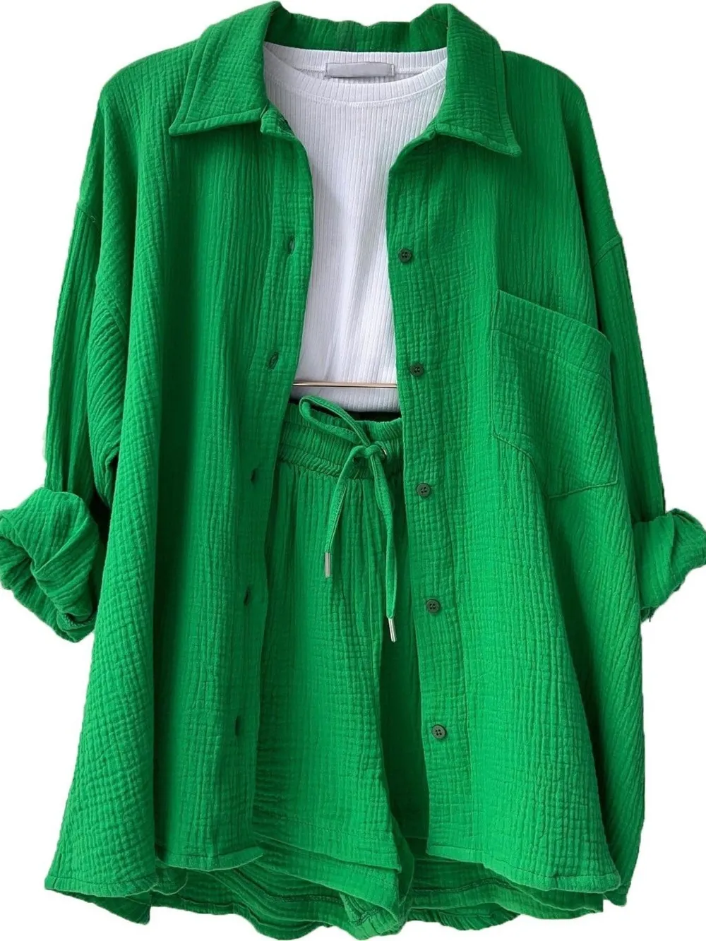 Textured Button Up Shirt and Shorts Set, image 6