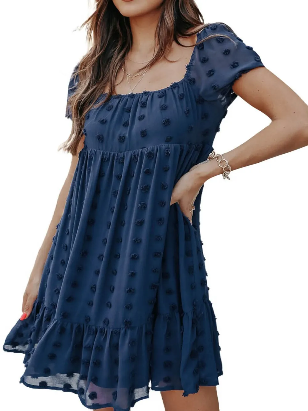 Swiss Dot Square Neck Mini Dress, image 3