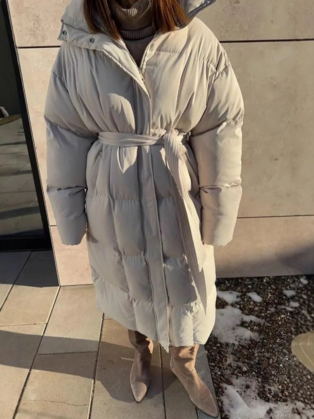 Longline Padded Winter Coat with Belted, image 6
